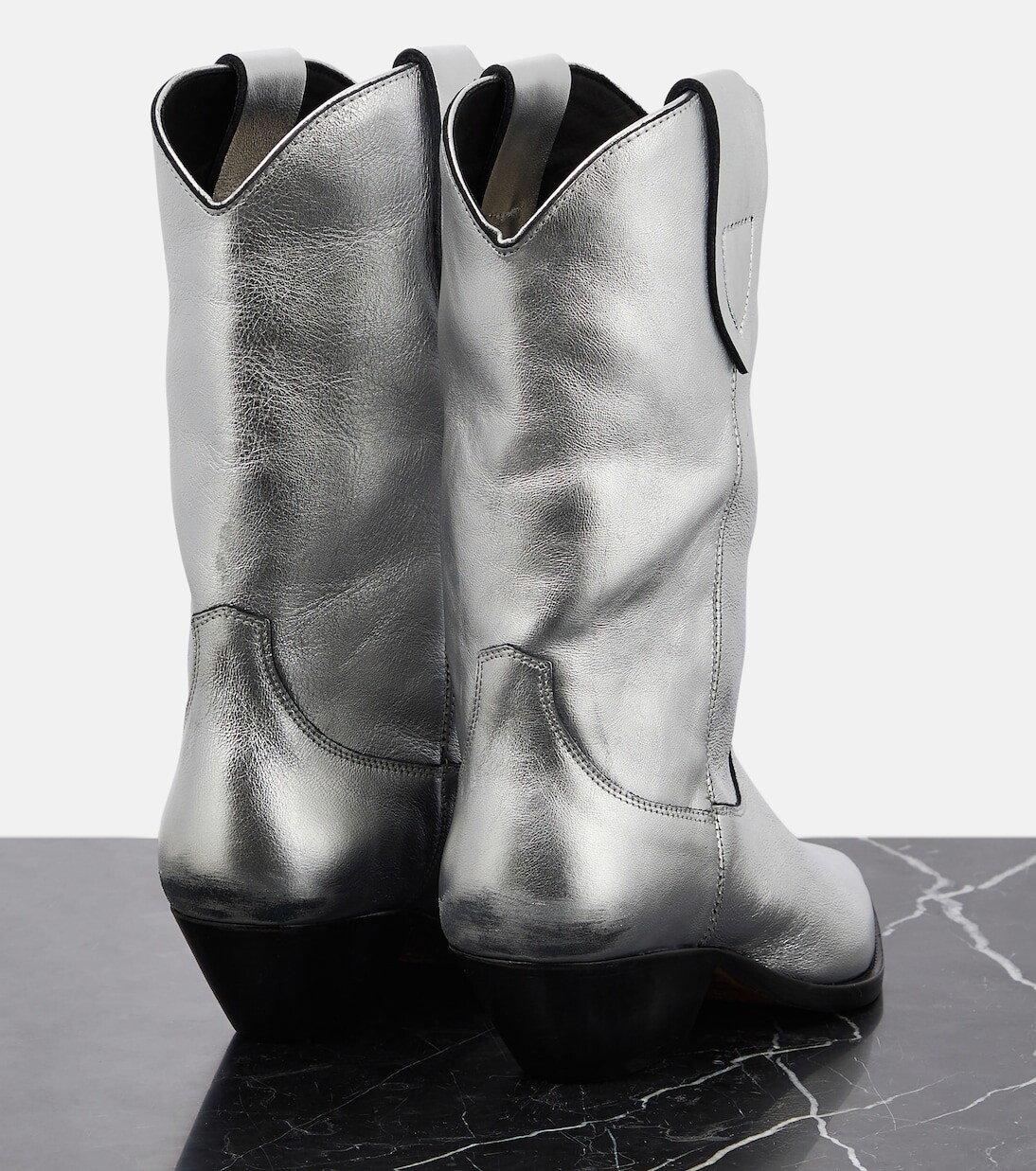 Кожаные ковбойские сапоги duerto с эффектом металлик Isabel Marant, серебро — фото 3