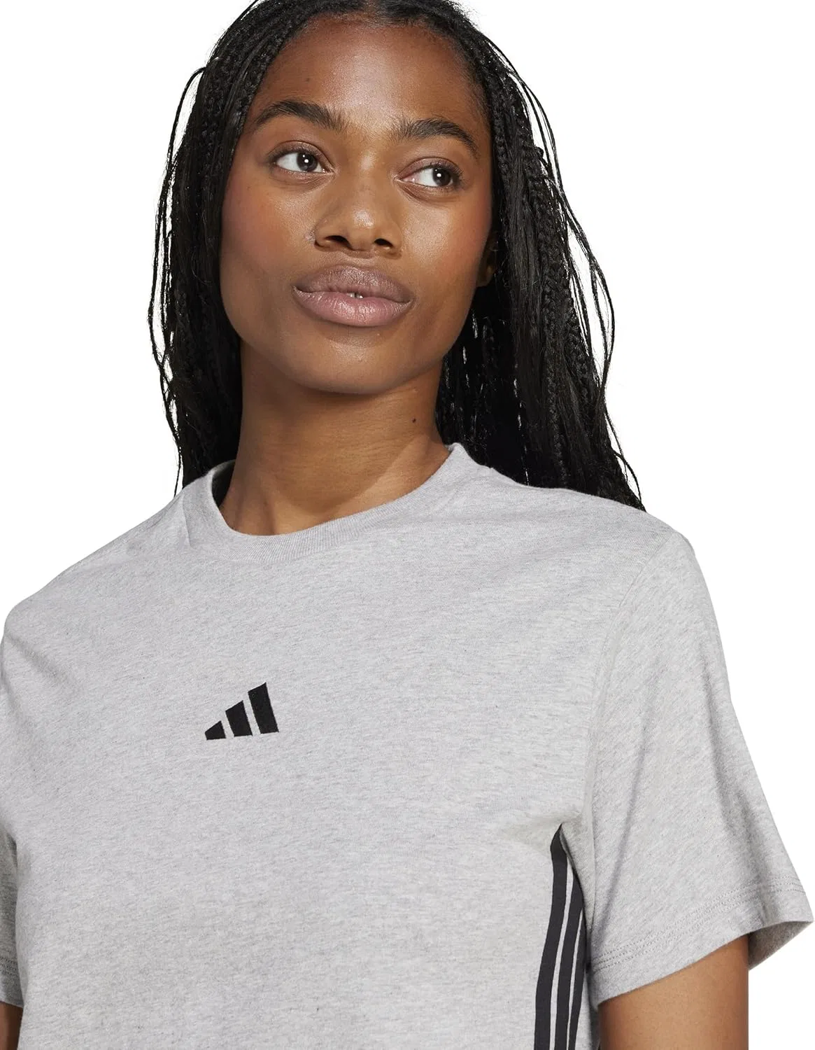 Женская футболка хлопок adidas, Medium Grey Heather/Black — фото 4