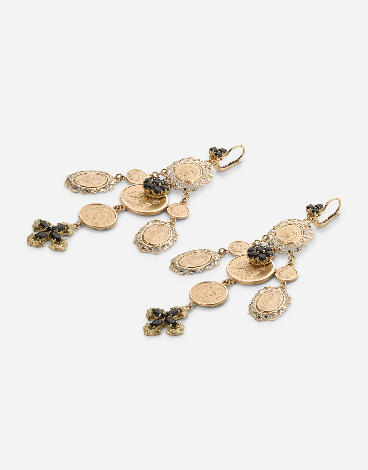 DOLCE & GABBANA Серьги Sicily из желтого золота 18 карат с черными сапфирами — фото 2