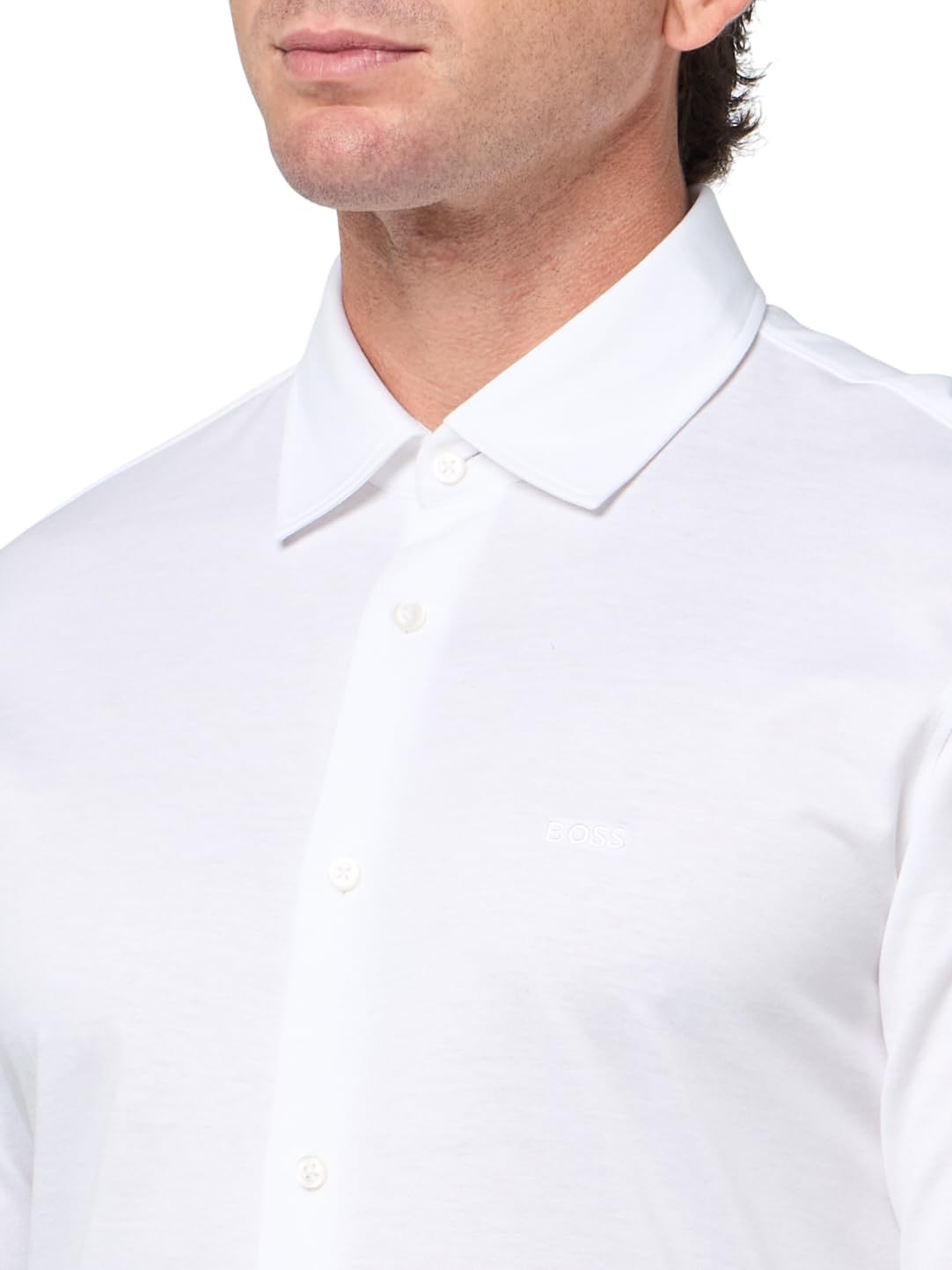 BOSS Мужская рубашка на пуговицах из мягкого джерси, White Gloss — фото 3