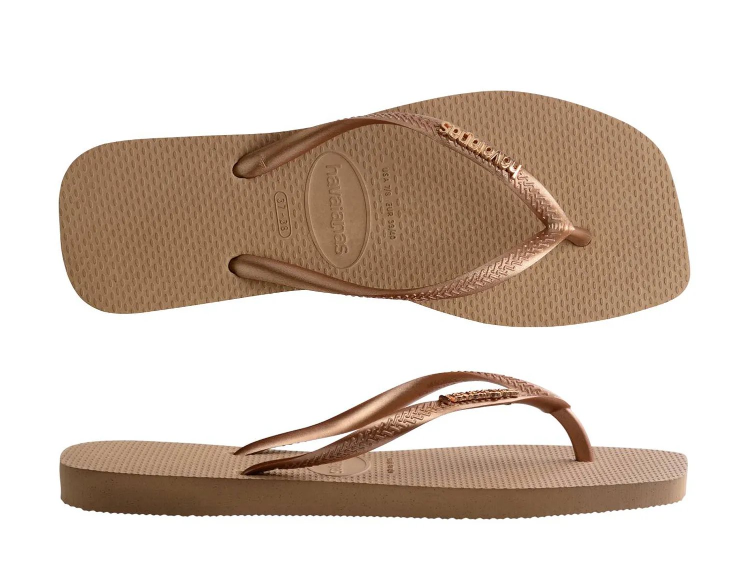 Сандалии Havaianas Slim Square Logo Metallic Flip Flop - Women's, Rose Gold Metallic — фото 4