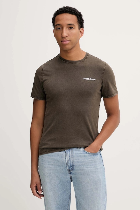 

Хлопковая футболка Guess Jeans, коричневый