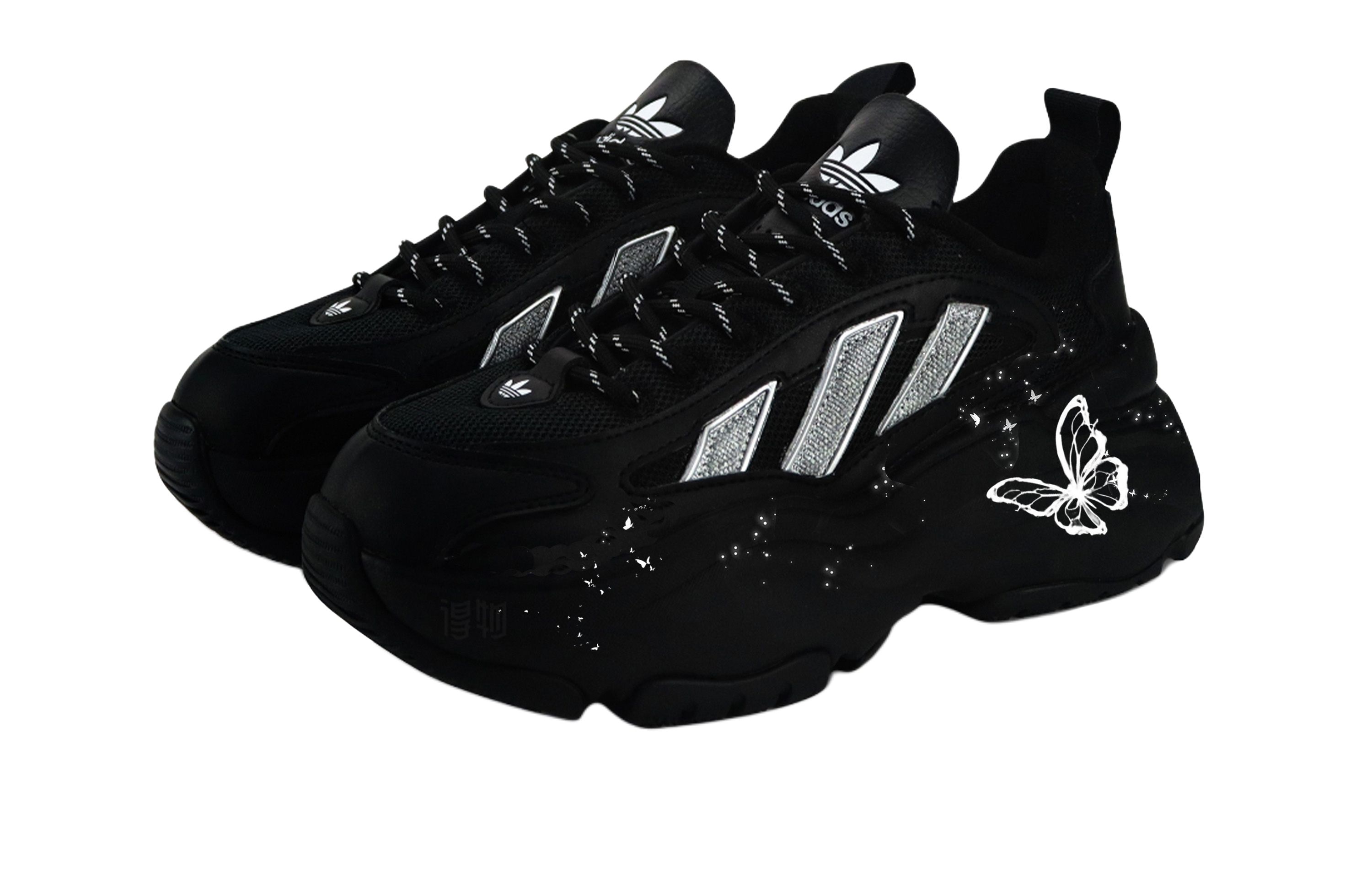 Adidas Originals OZGAIA Silver Butterfly Abrasion Resistant низкие массивные кроссовки Unisex Black — фото 4