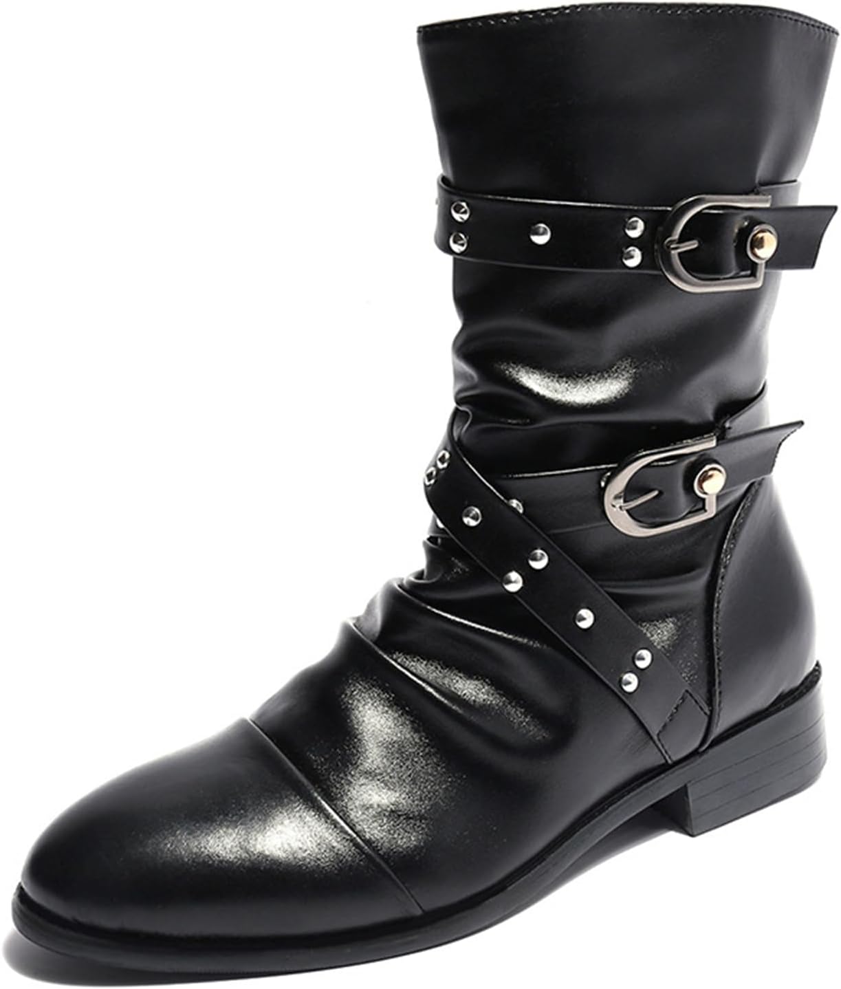 

Мужские кожаные ботинки NXNBHSL с заостренным носком, чукка, с двумя пряжками, модные, удобные, с боковой молнией, низким квадратным каблуком, мотоциклетного стиля, для свадьбы, офиса, работы и повседневной носки, черный