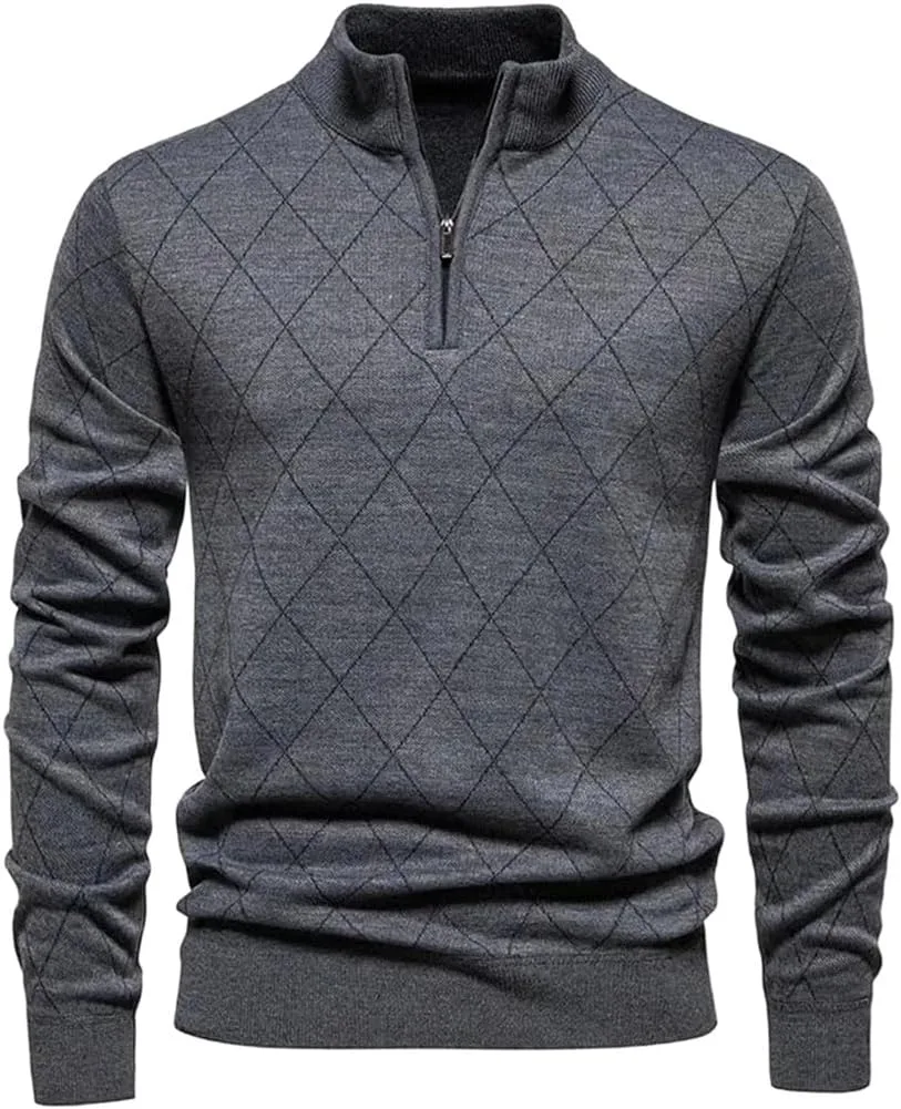 Мужской полузастегивающийся свитер с воротником-стойкой