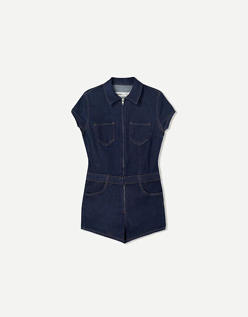

Короткий джинсовый комбинезон Bershka синего цвета
