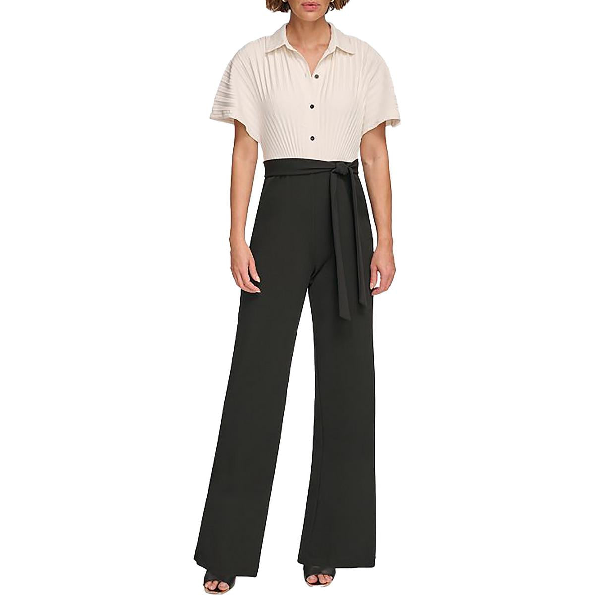 

Женский плиссированный комбинезон с широкими штанинами DKNY, цвет eggshell/black