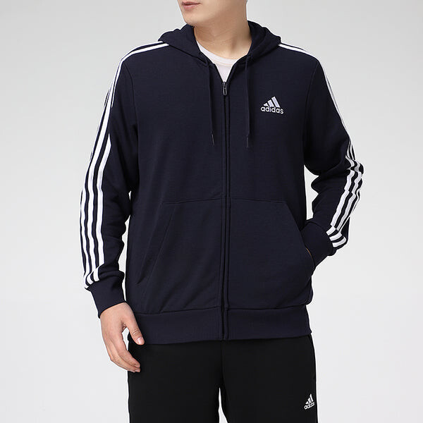 Куртка adidas M 3S FT FZ HD Knit Hooded Jacket Blue, синий — фото 3