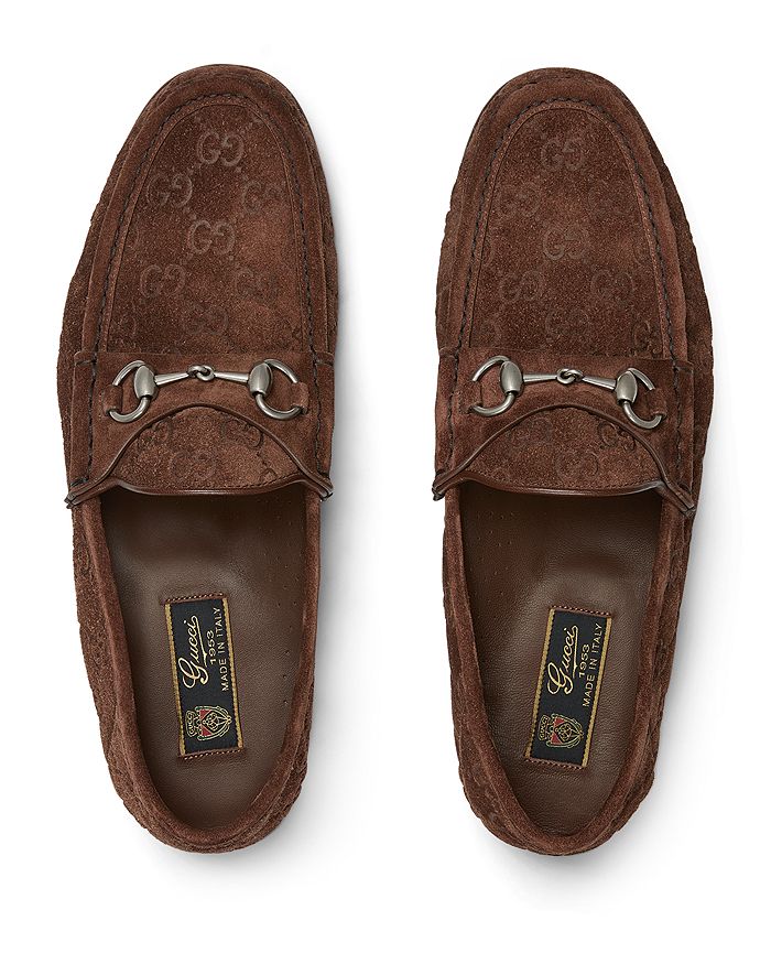Мужские роскошные замшевые мокасины GG Horsebit Gucci, коричневый — фото 2