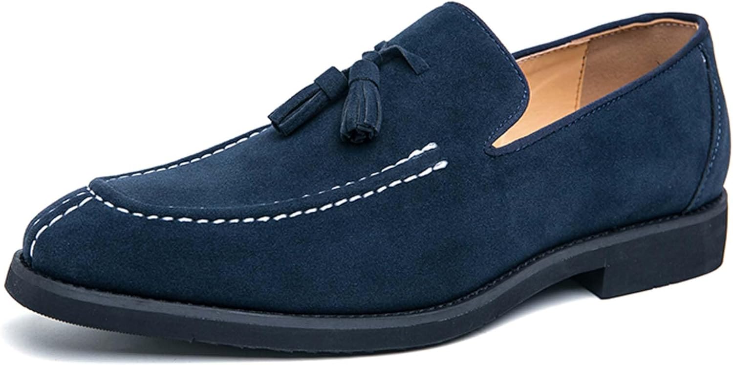 

Мужские модные лоферы с заостренным носком из замши, деловые повседневные и формальные туфли с кисточками, подходят для униформы, костюмов, офисов, свадеб, балов и банкетов, кожаная обувь Generic, синий