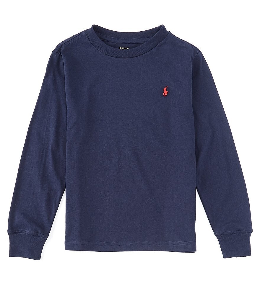 

Трикотажная футболка с круглым вырезом и длинными рукавами Polo Ralph Lauren Little Boys 2T-7, синий