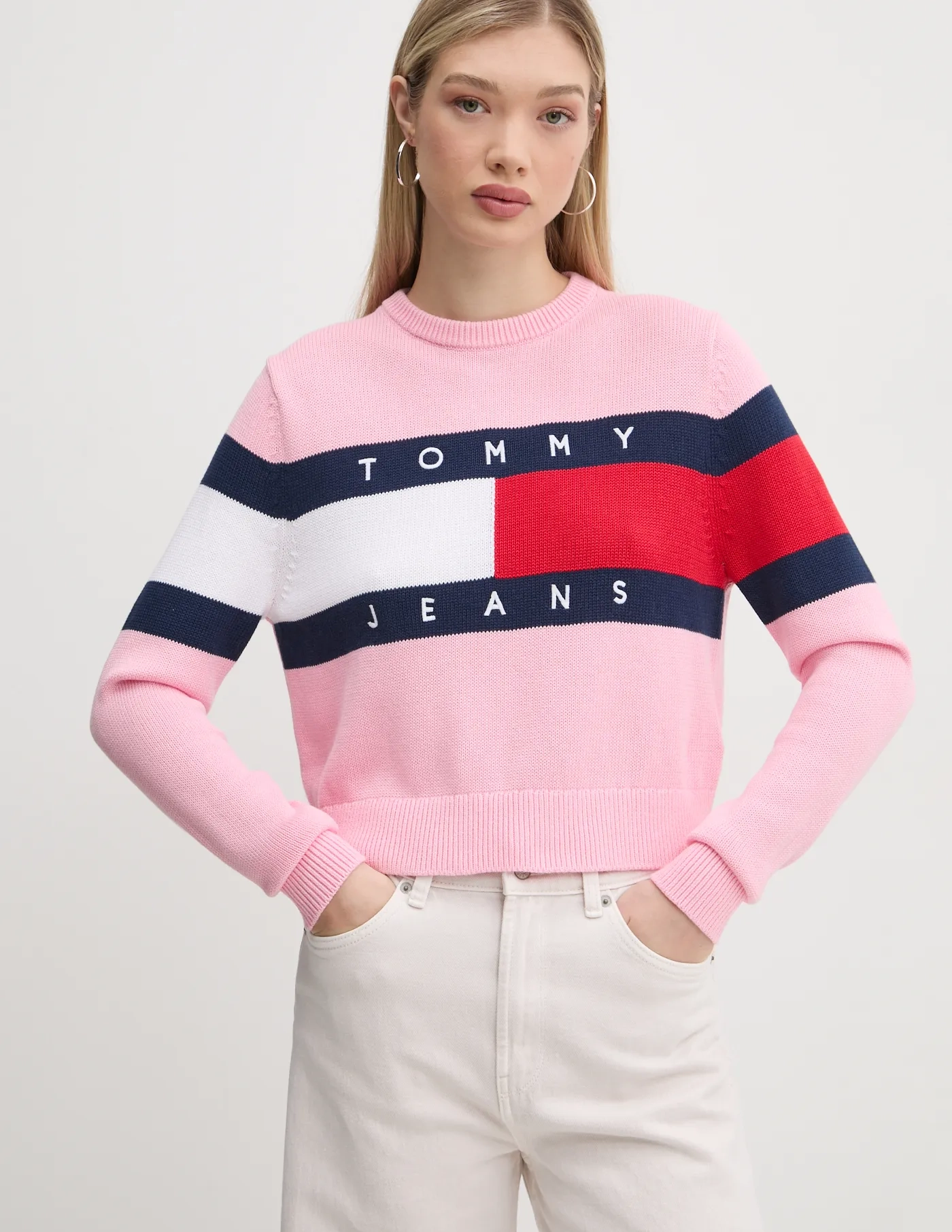 

Хлопковый свитер Tommy Jeans, розовый