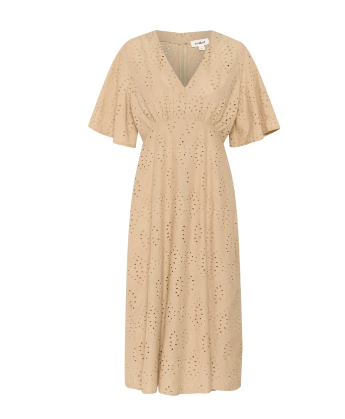 

Платье с вышивкой, V-образным вырезом и эластичной талией. Soaked In Luxury, бежевый