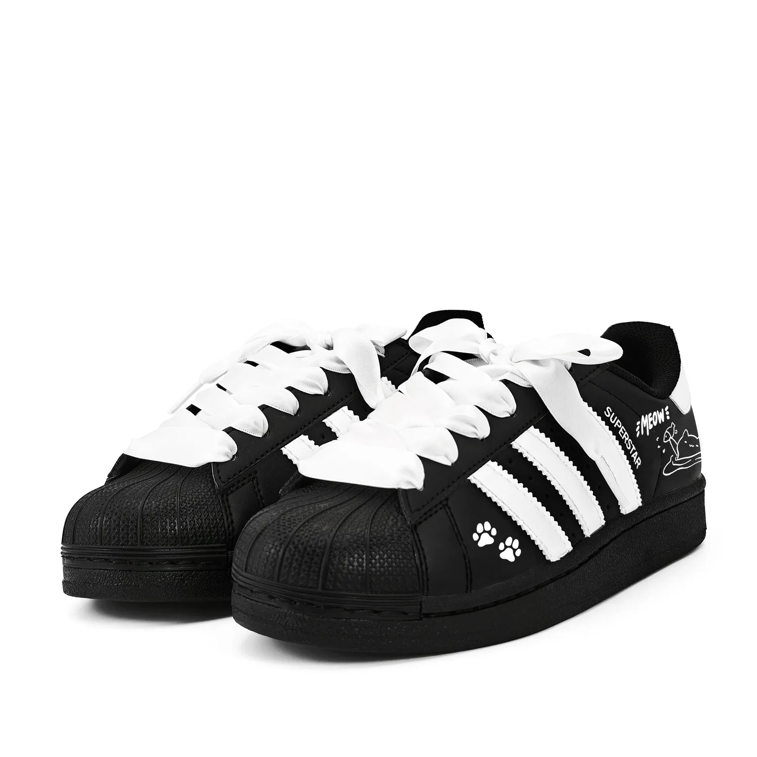 Superstar 2 Kitten Touching Fish Leather Abrasion Resistant Breathable Low top Adidas Originals, черный — фото 4