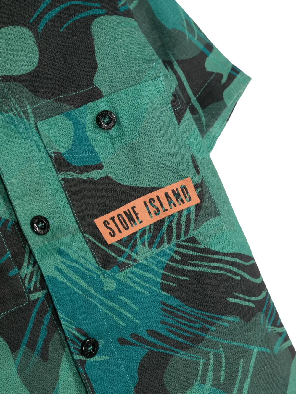 Льняная рубашка с абстрактным принтом Stone Island Junior, зеленый — фото 3