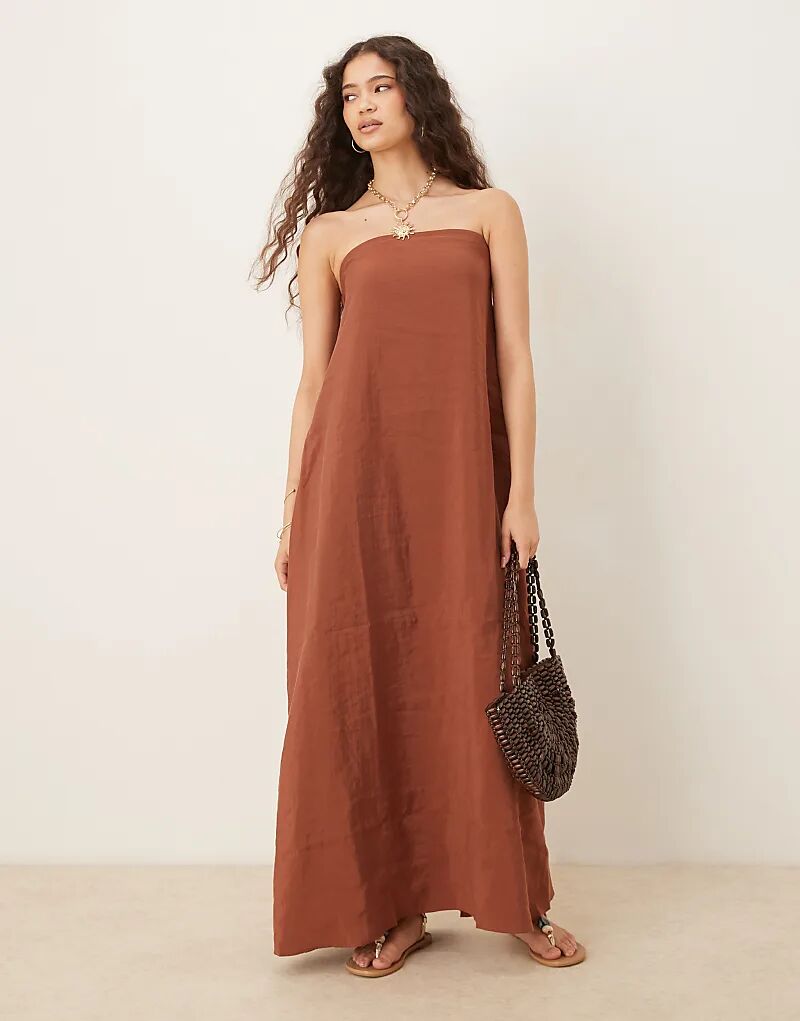 

Длинное платье-бандо из купро ASOS DESIGN шоколадного цвета