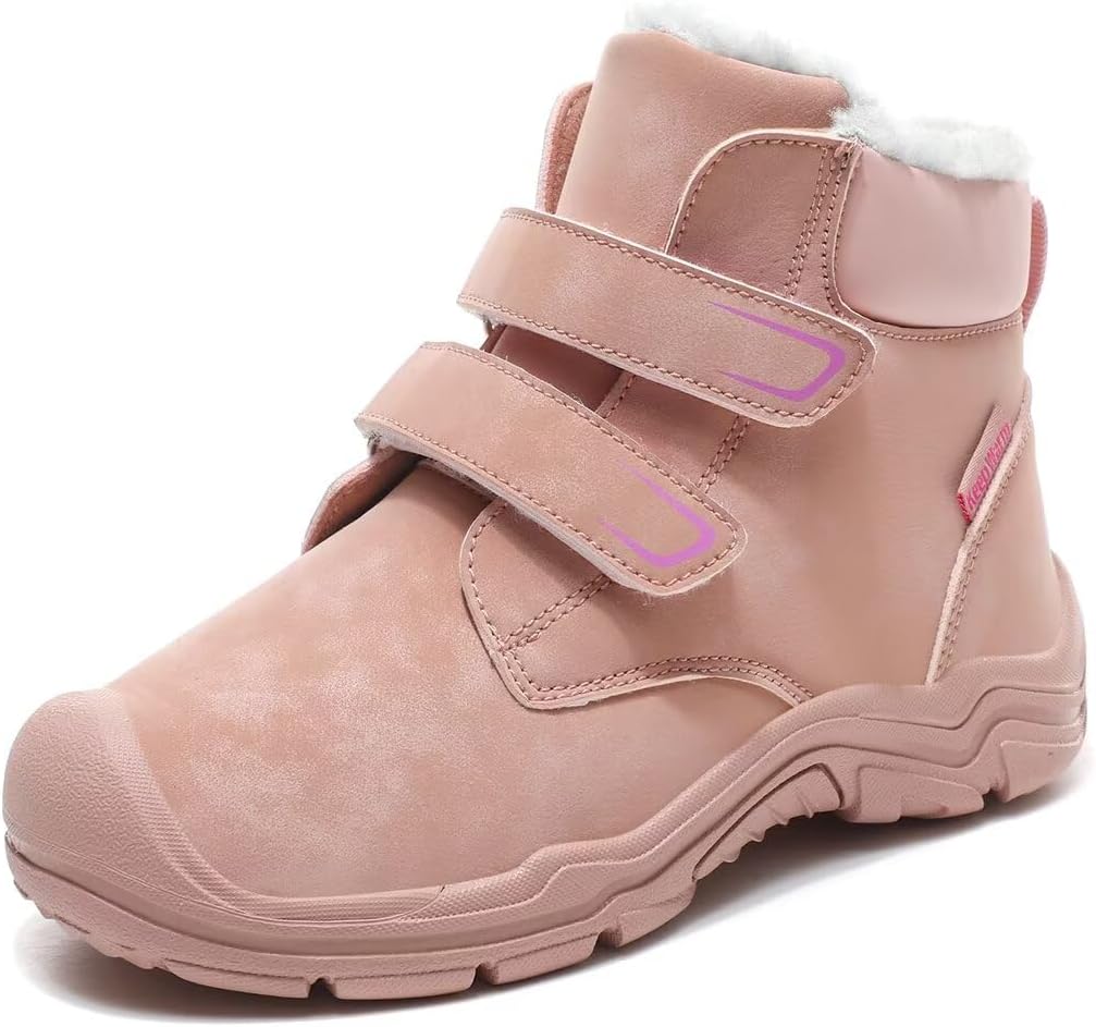 

Детские мальчики и девочки водонепроницаемые кожаные теплые зимние ботинки для снега, прогулок и походов в холодную погоду Zonkacen, Pink