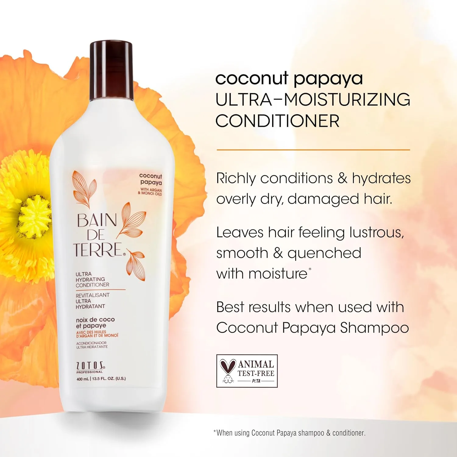 Кондиционер Bain de Terre Coconut Papaya для сухих и поврежденных волос, с аргановым и монои маслами, ультраувлажняющий 1000/100 мл (3 шт.) — фото 4