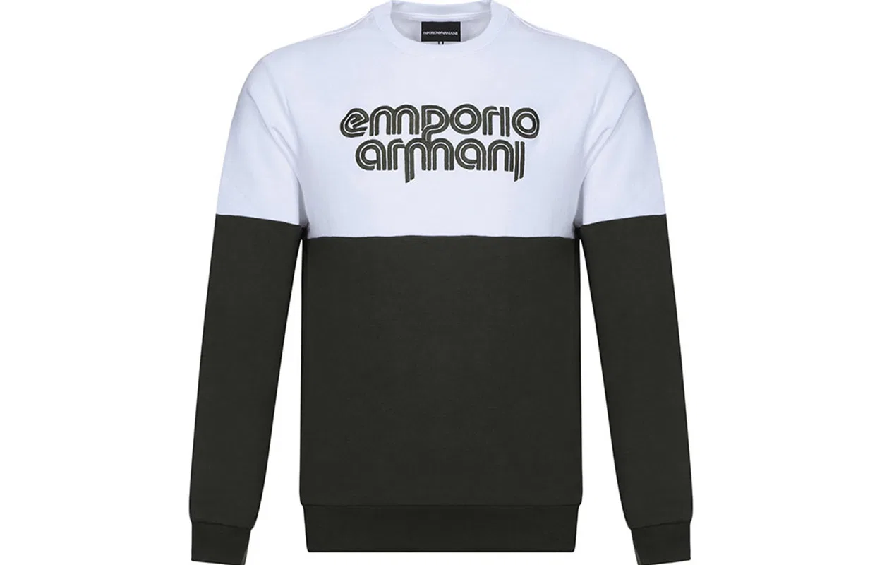 Свитшот мужской White Green Multicolor с круглым вырезом, средней посадки, Regular EMPORIO ARMANI