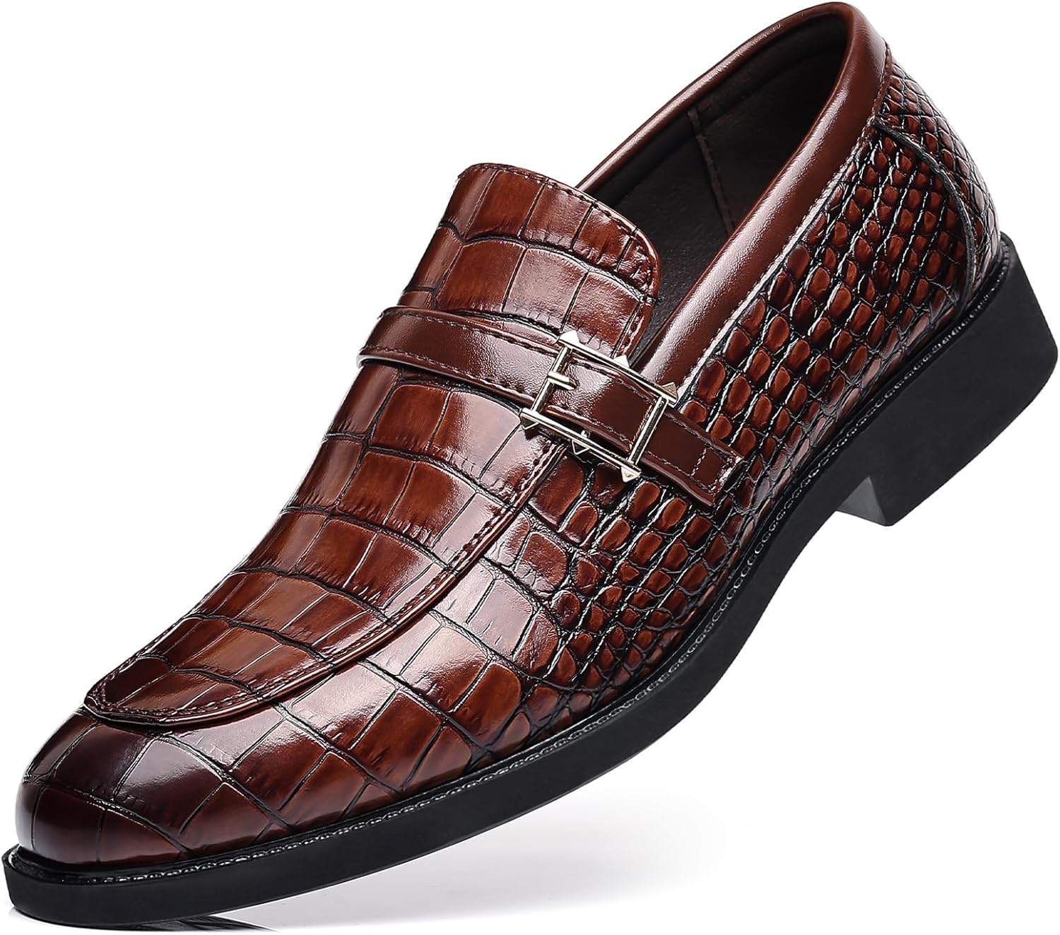 

Мужские кожаные лоферы с пряжкой и принтом, модные, удобные туфли без шнуровки, оксфорды, низкий устойчивый каблук, повседневные и деловые формальные лоферы Lossarye, коричневый