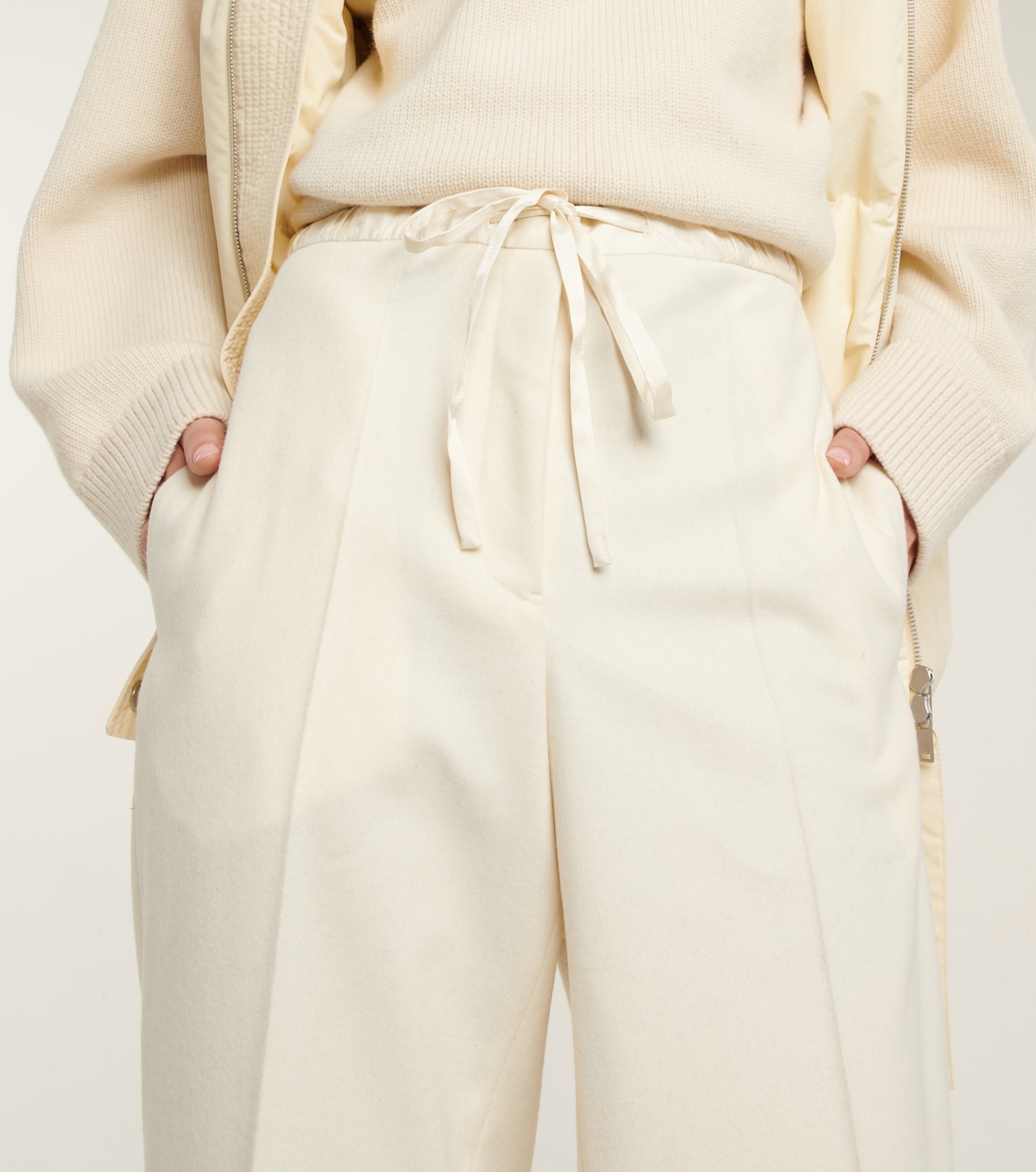 Брюки из смесовой шерсти на завязках Jil Sander, Natural — фото 4
