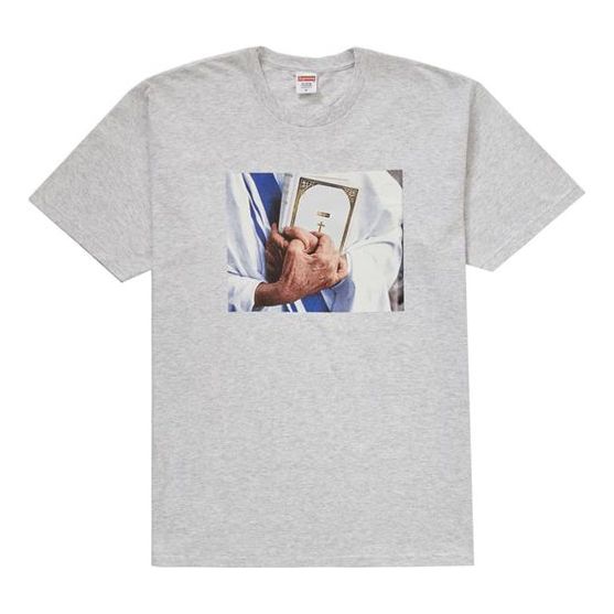 

Футболка fw19 week 7 bible tee printing short sleeve light grey Supreme, серый