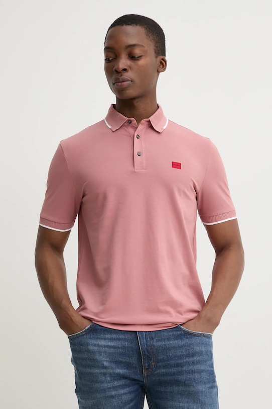 

Хлопковая рубашка поло deresino232 HUGO, розовый