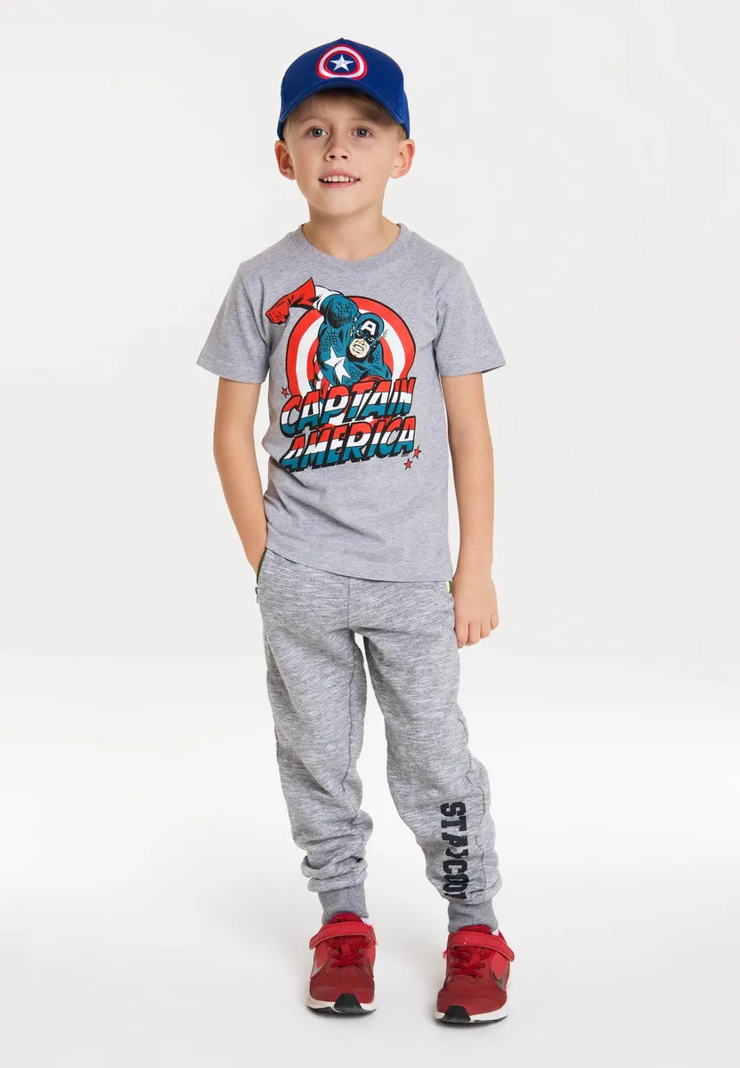 Футболка Logoshirt "Капитан Америка" с крупным принтом Marvel спереди, цвет Grau-Meliert — фото 2