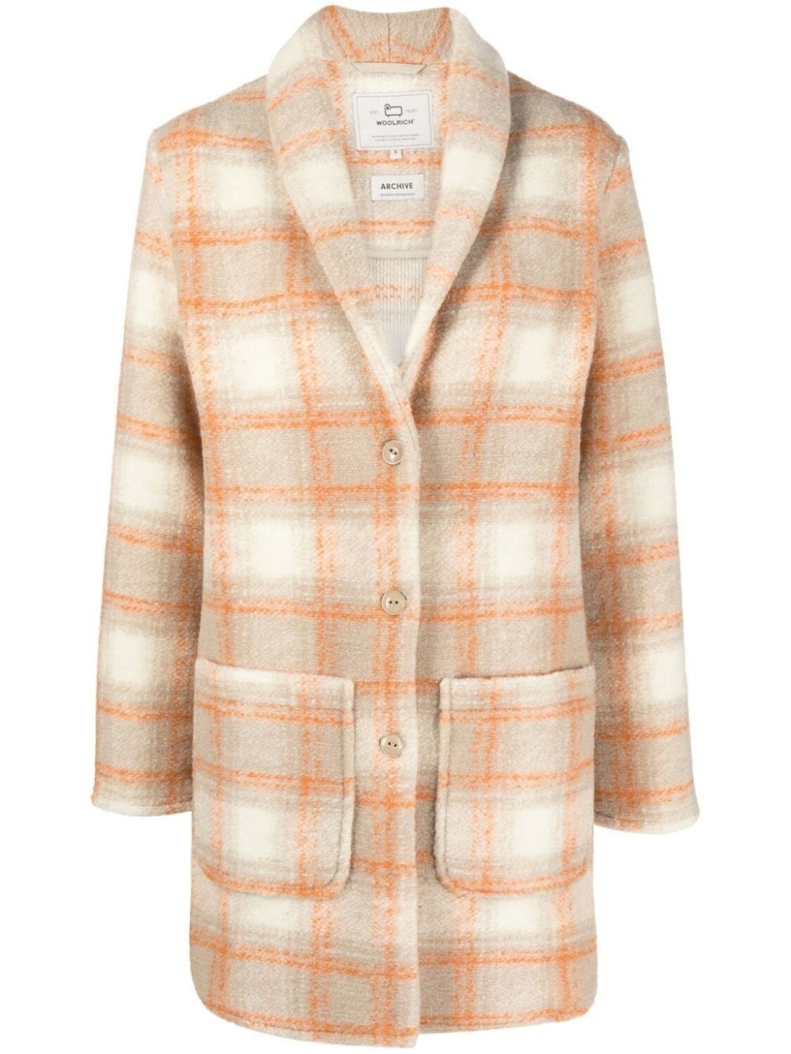 

Однобортное пальто в клетку Woolrich, нейтральный цвет