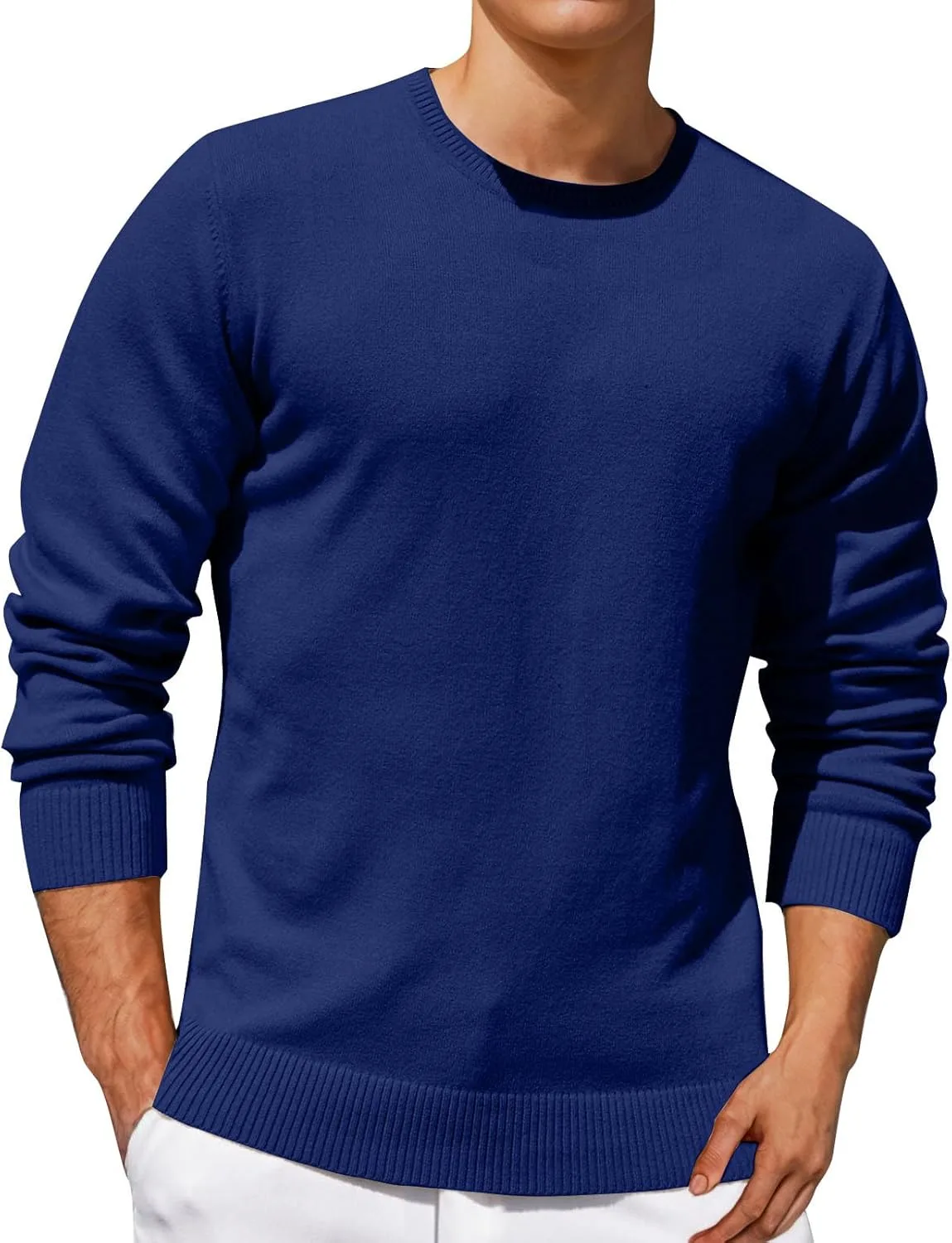 

Свитер с круглым вырезом для мужчин, длинный рукав, легкий, хлопок, приталенный