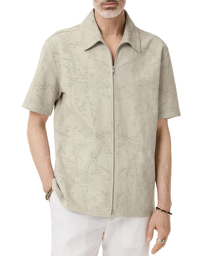 

Укороченная рубашка с коротким рукавом Wade из перфорированной замши John Varvatos, коричневый/бежевый