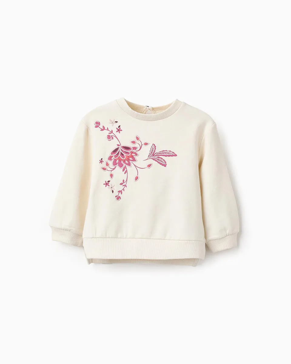 

Толстовка для девочки с круглым вырезом и вышивкой спереди Zippy, белый