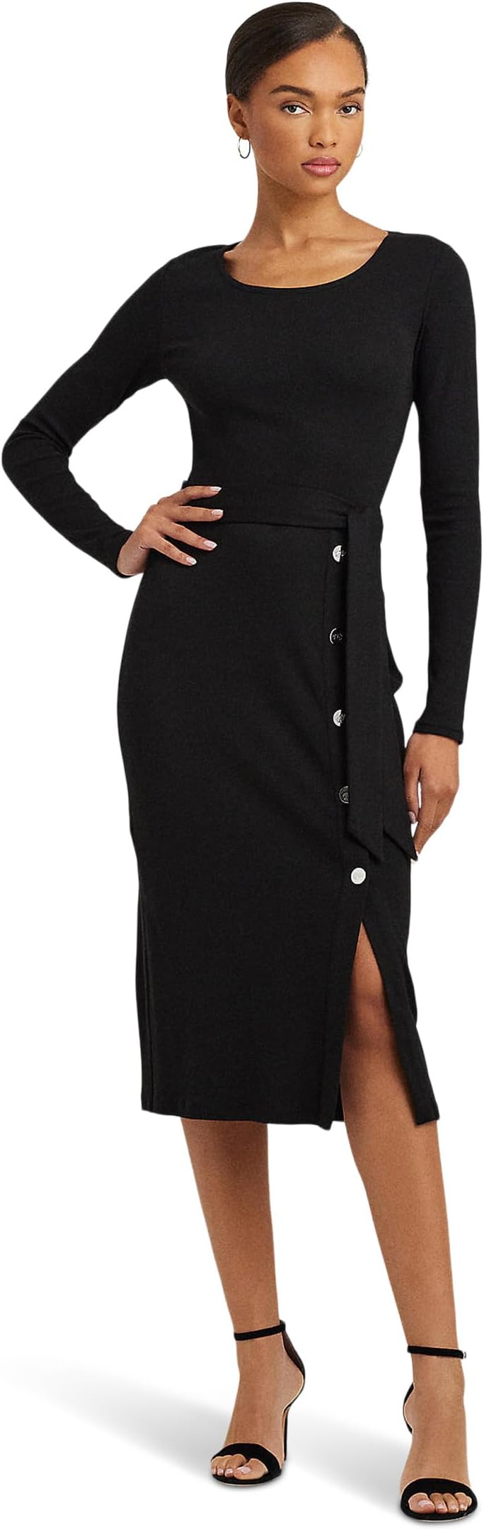 

Платье Lauren Ralph Lauren Belted Rib-Knit Dress, черный