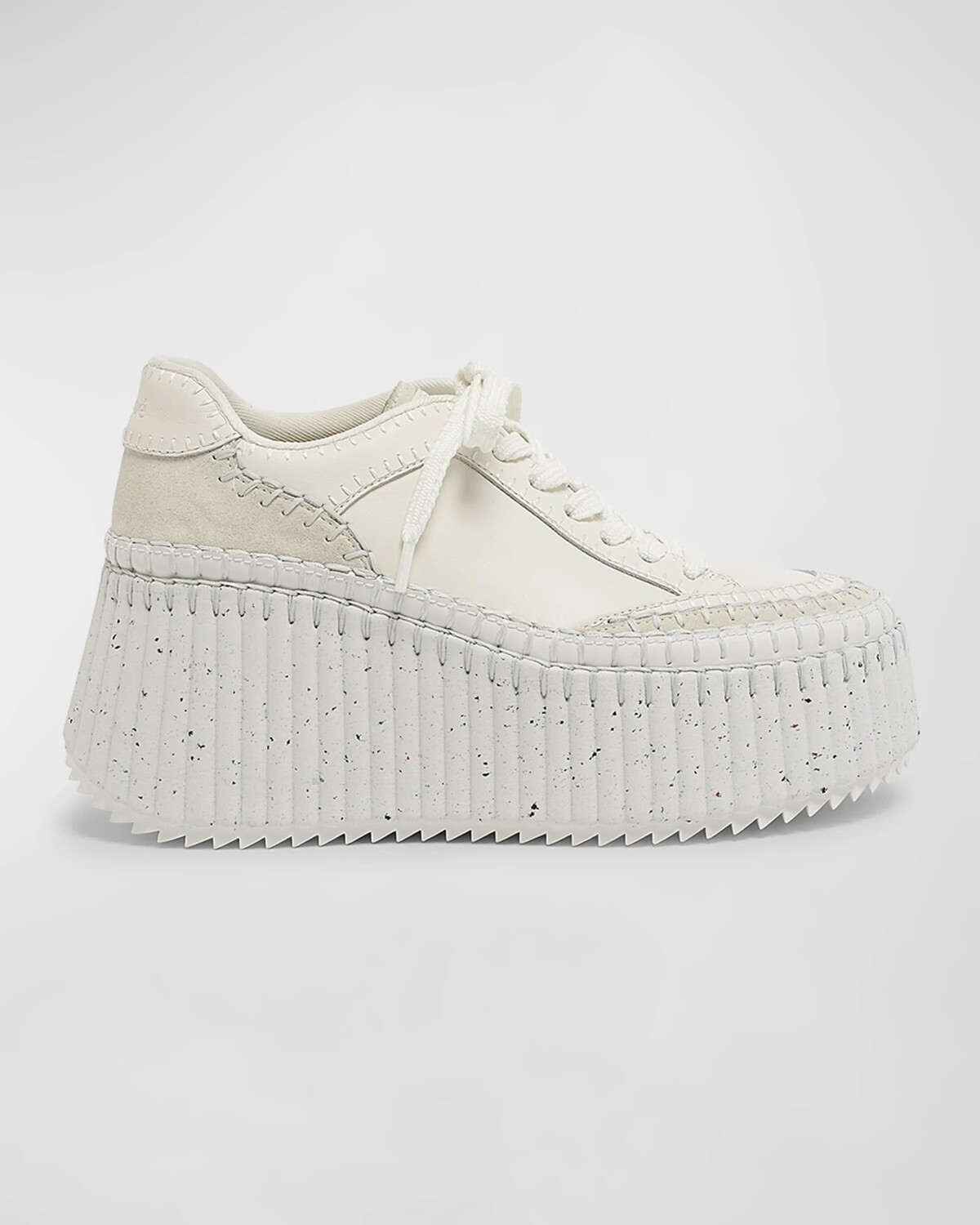 Кроссовки из смешанной кожи в крапинку на платформе Chloé, цвет White