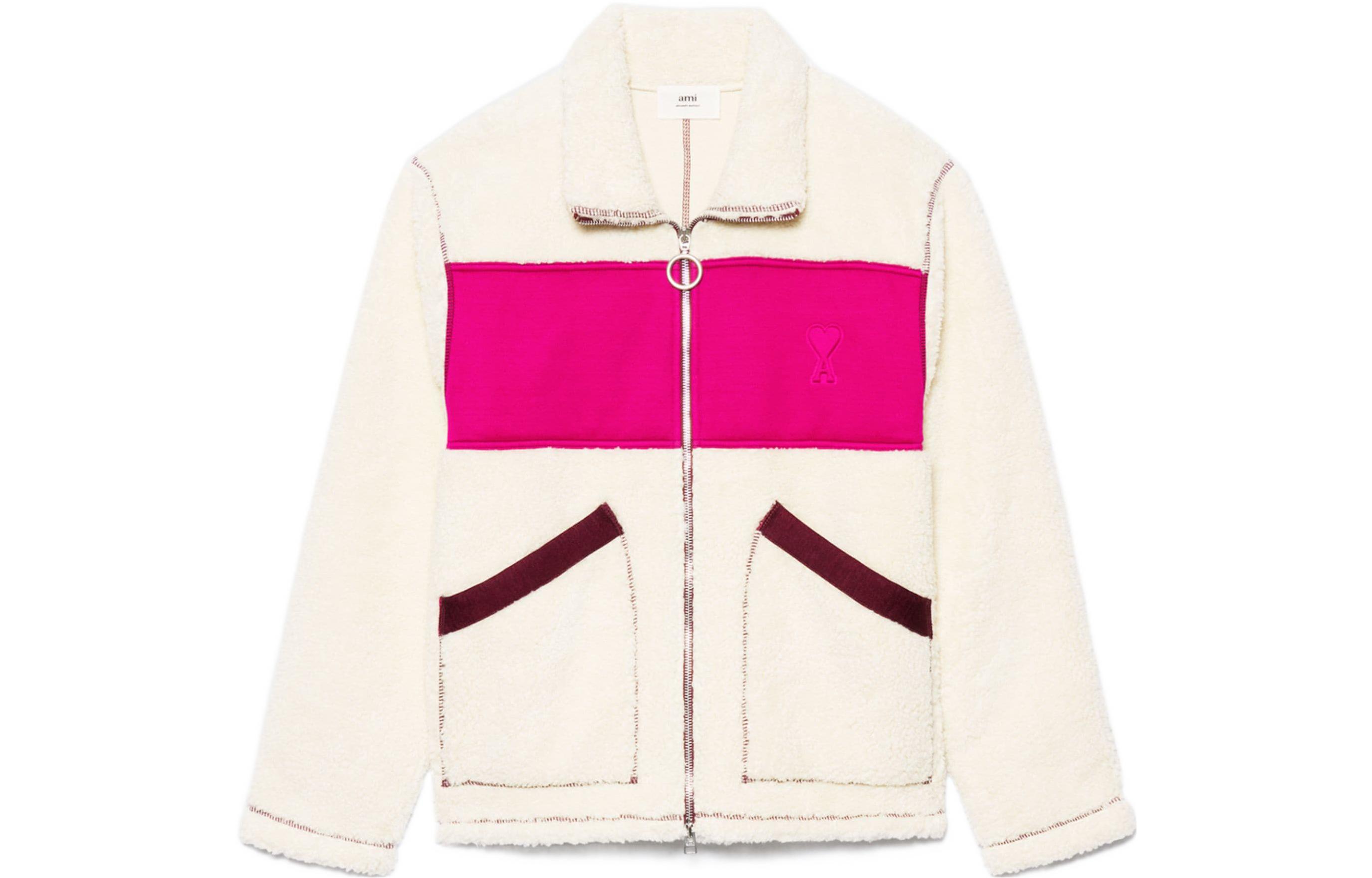 

AMIPARIS Куртка Ami Paris Ami De Coeur из искусственной овчины, White Pink