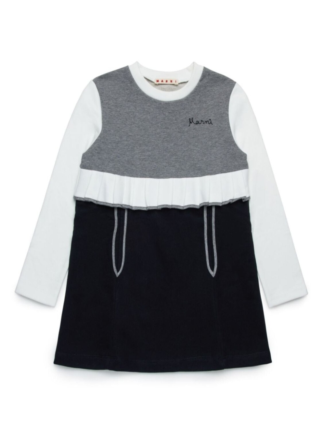 Marni Kids хлопковое платье с длинными рукавами в стиле пэчворк, черный