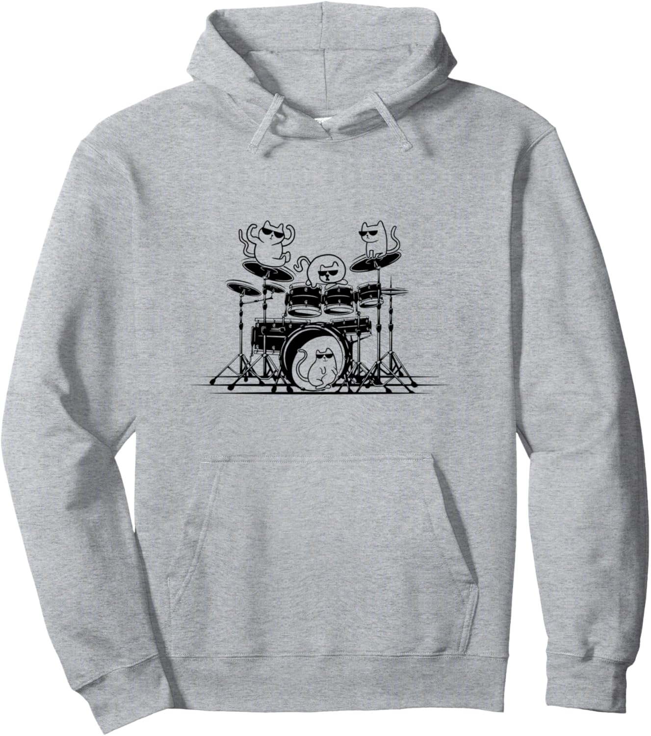 

Толстовка с изображением кота-барабанщика, играющего на барабанах Funny Drum Player & Cat Lover, серый