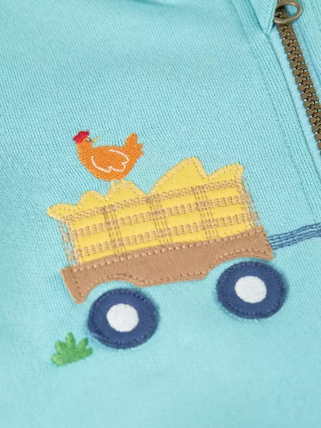 Детский флисовый комбинезон с аппликацией, цвет лишайник/трактор Frugi — фото 3