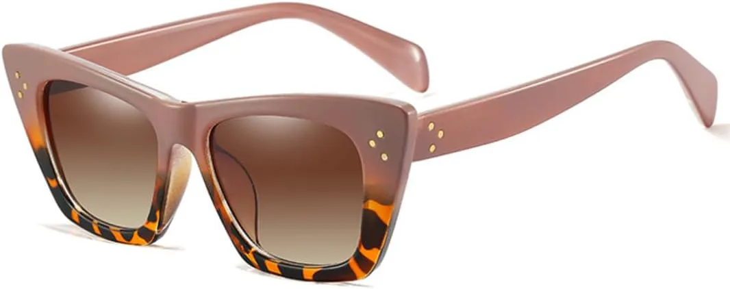 

Ретро большие солнцезащитные очки «кошачий глаз» для женщин, серый градиент, модные заклепки, мужские солнцезащитные очки UV400 VVTWSSW, Pink Leopard Tea