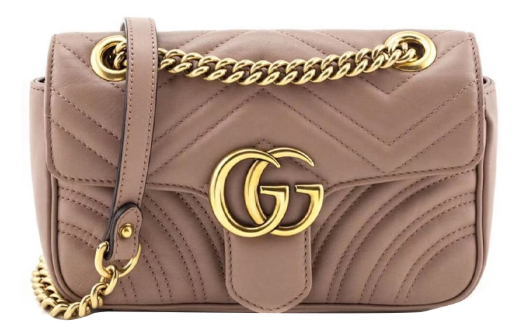 

GUCCI Сумка GG Marmont из кожи на цепочке Мини женская серо-розовая