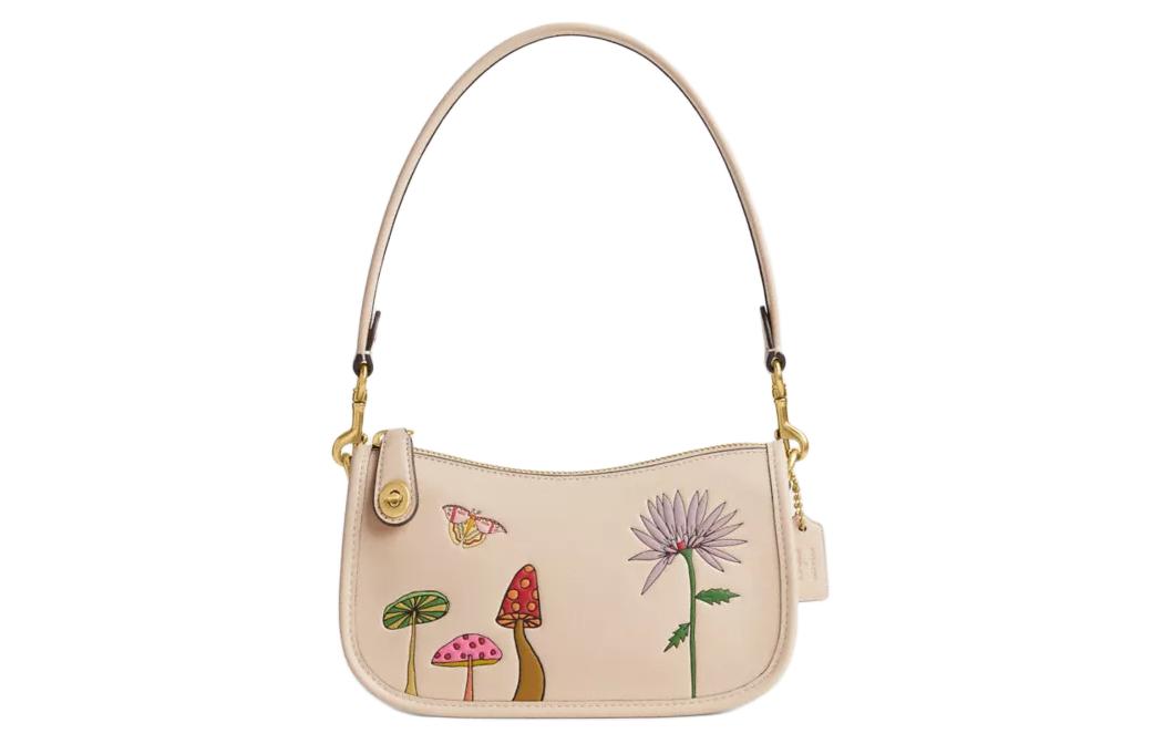 

КОНЬЯК Наблюдаемая Кожаная Сумка Через Плечо, Пошет, Женская Сумка Через Плечо, Слоновая Кость Белый COACH