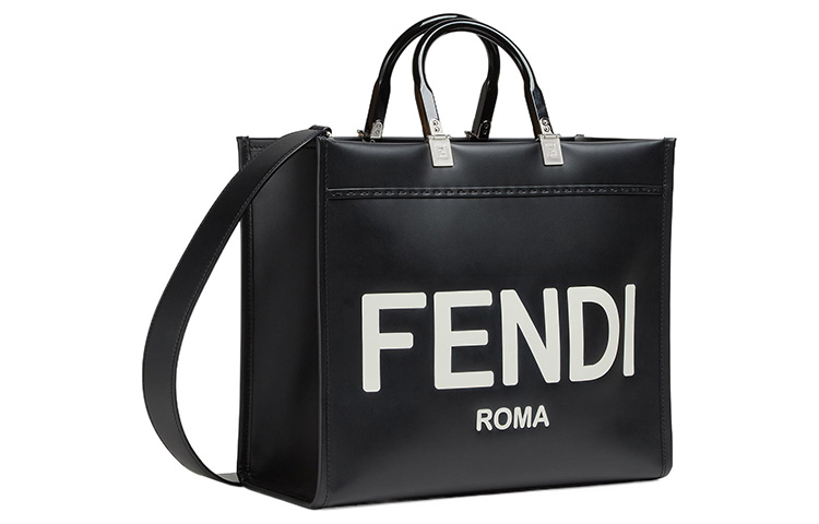 FENDI Сумка-шоппер Sunshine из телячьей кожи, средняя, черная, женская — фото 2