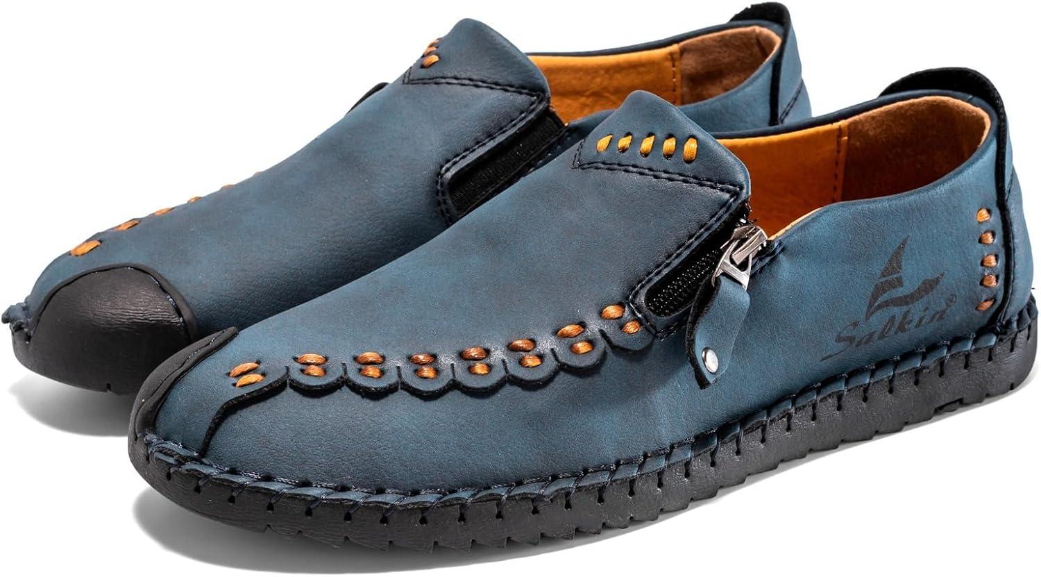 

Мужские слипоны из натуральной кожи, лоферы, повседневные, легкие, мягкие, дышащие, удобные, с круглым носком, ходьбы, повседневной работы и путешествий Netehadi, синий