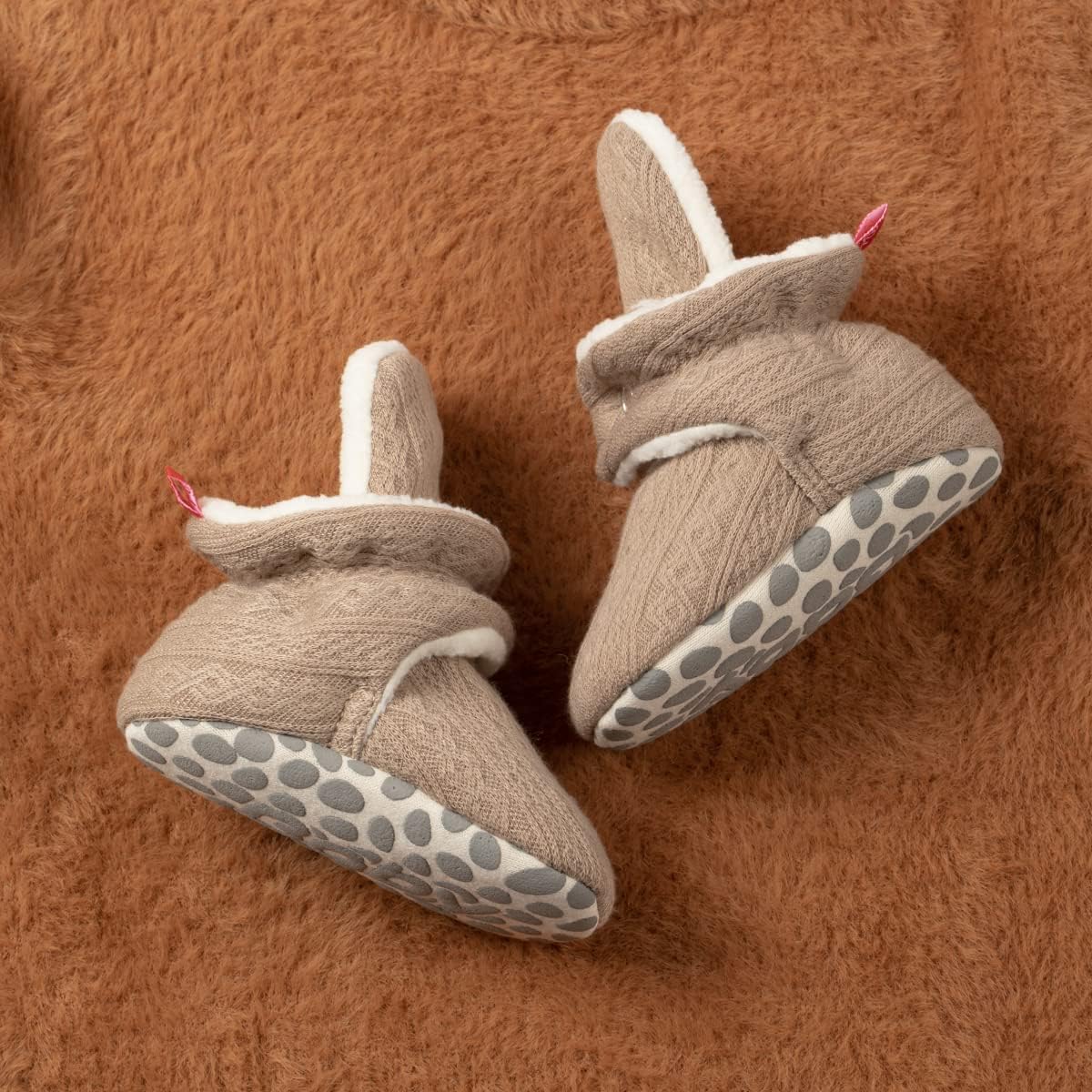 HsdsBebe Унисекс Новорожденные Детские Хлопковые Пинетки с Нескользящей Подошвой для Малышей Мальчиков и Девочек Зимние Теплые Флисовые Носочки-Обувь, A01/Knit Cotton Light Brown — фото 4