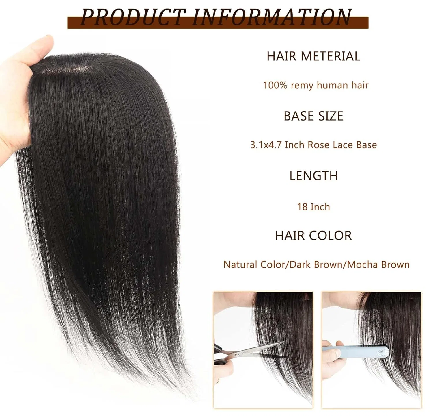 Накладка на макушку EREE HAIR из 100% натуральных волос 45 см Eree Hair, Dark Brown — фото 3