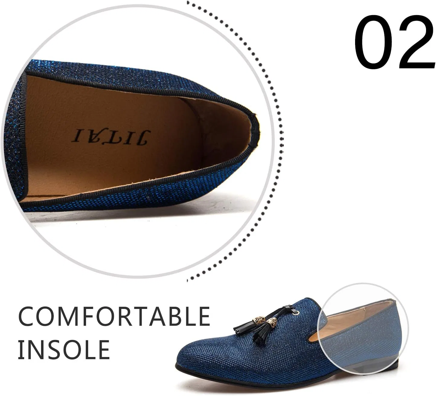 Лоферы вельветовые вышитые Noble Loafer Shoes, синий JITAI — фото 3