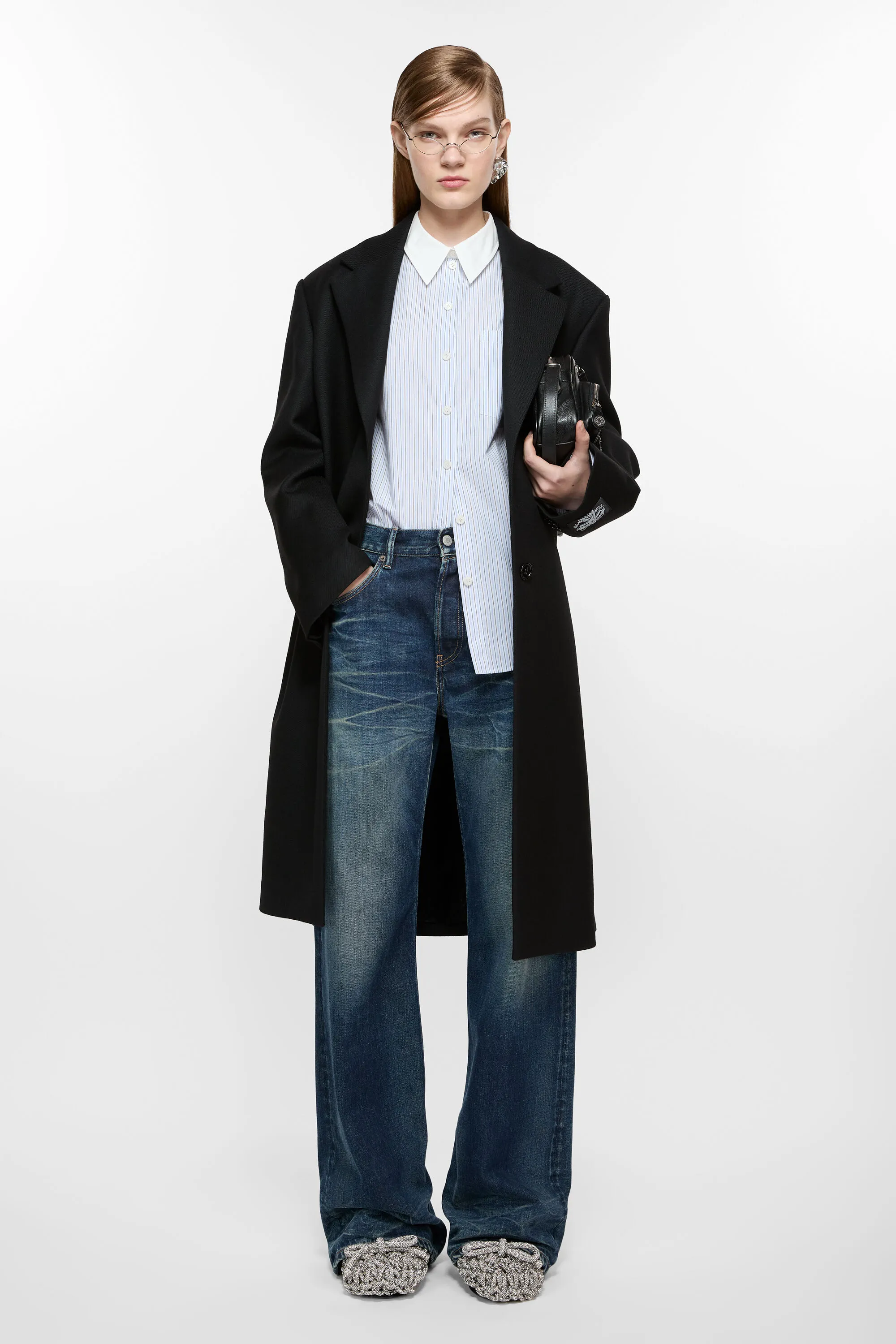

Однобортное шерстяное пальто Acne Studios, черный