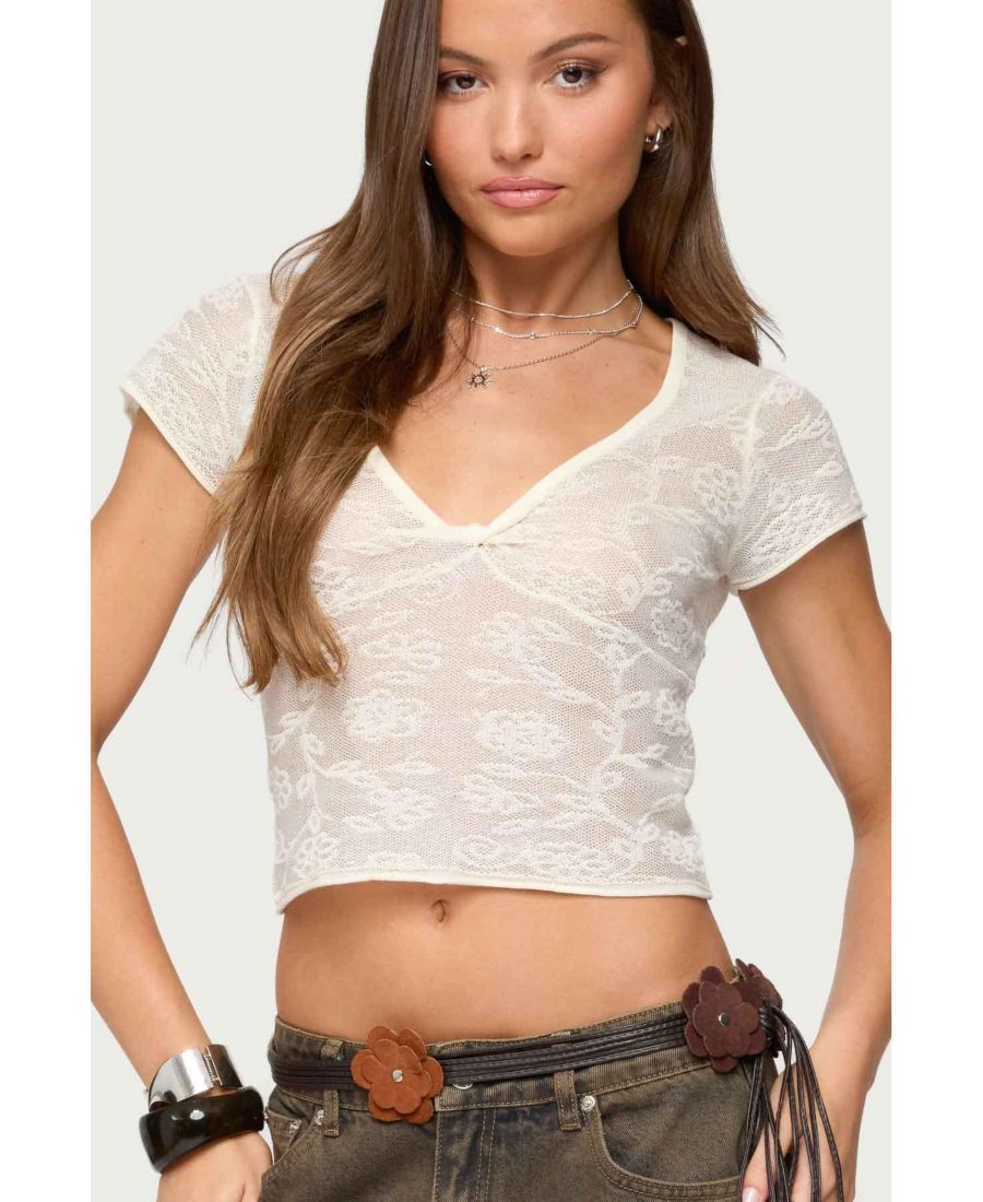 

Женская блузка Kristal с V-образным вырезом и перекрученным передом Edikted, Cream