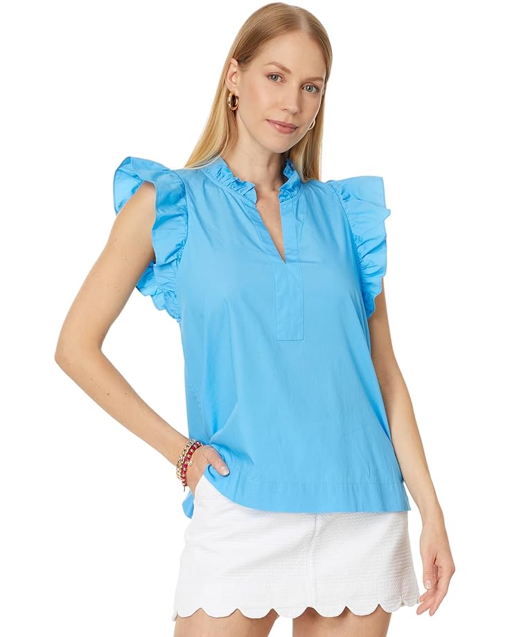 

Топ Lilly Pulitzer Klaudie Ruffle Sleeve Cotton, цвет Lunar Blue