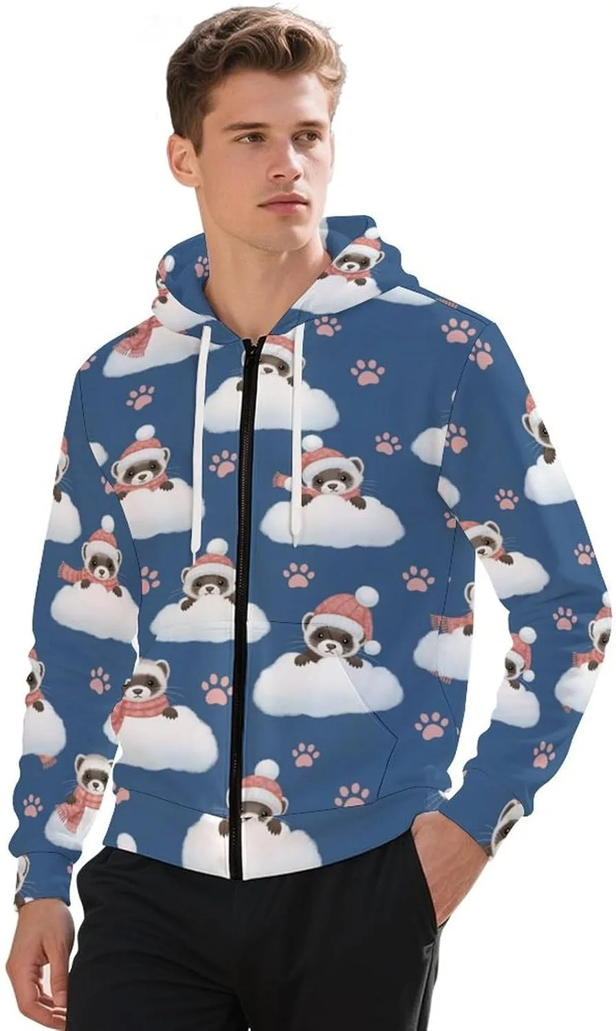 

Мужская толстовка с капюшоном Full Zip Up, легкая, с карманом GemGam